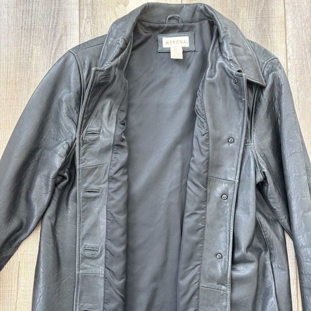 Vtg Womens Black Soft Leather Jacket Size L 90s Y2K Minimalist Soft Grunge Emo - Picture 11 of 16